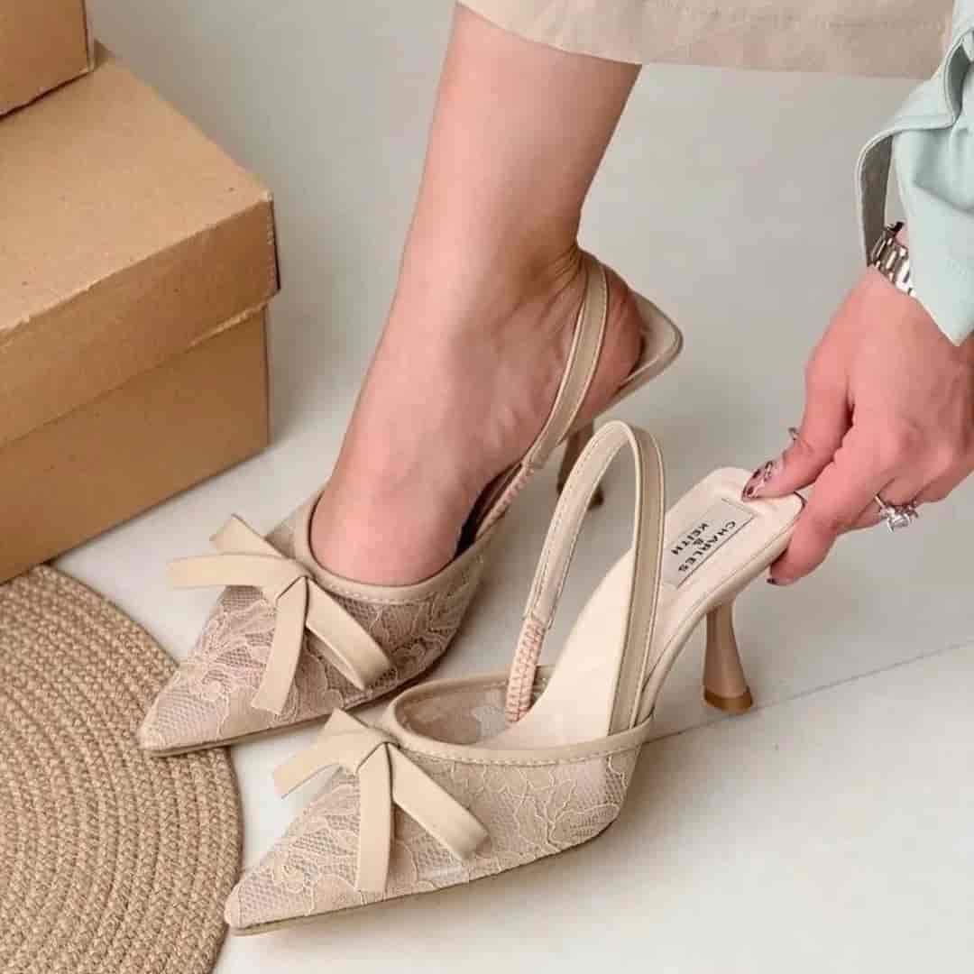 کفش سیما پنچه توری پاشنه مربع 6 سانت